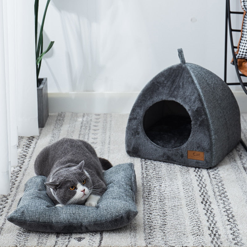 Kitten House Indoor Sleeping Cats Cave Bed Plush Foldable Small Dogs Tent Stuff