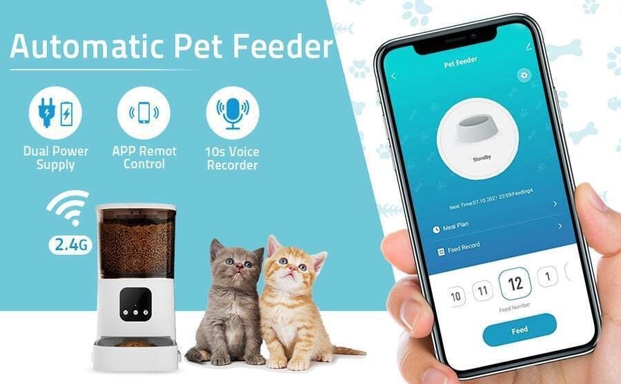 Smart Automatic Pet Feeder for Cat Dogs WiFi Intelligent Dry Food Dispenser Voice Video Recorde Bowl