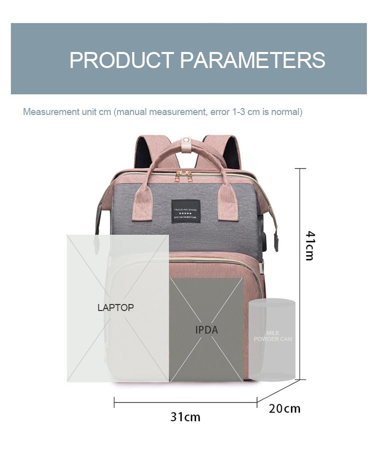 Folding Backpack Mommy Bag Lightweight Portable Folding Crib Bed