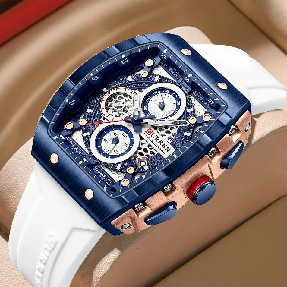 CURREN 8442 Top Brand Men's Watches Luxury Square Quartz Chronograph Watch
