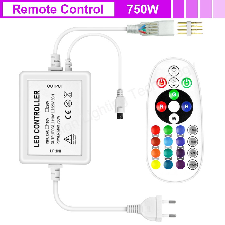 Tuya Smart Wifi Controller 220V RGB SMD5050 2835 LED Strip 4Pin Neon Light with IR Remote Control