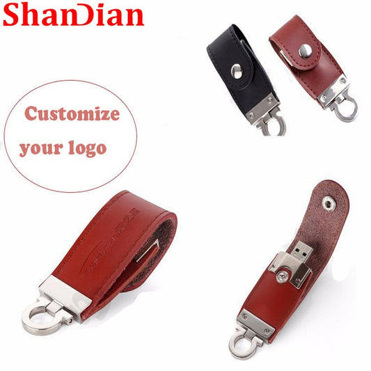 Creative Metallic Leather keychain Pendrive USB flash drive 64gb 32GB 16gb 4GB Hot sell